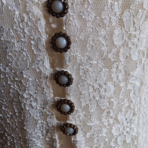 sz 8 Vintage Dawn Joy Ivory Lace Maxi Dress W/ Button Front/Corset Back 2 Piece - Picture 7 of 11